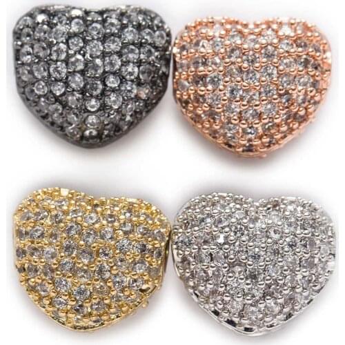 1 Piece Micro Inlays Zircon Heart Shaped Copper Beads For Jewelry Making Women Children DIY Bracelet Necklace Findings 8-9mm