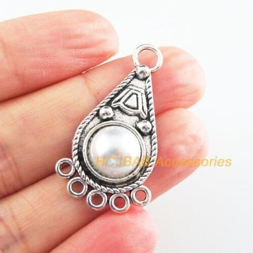 10 New Teardrop Charms Tibetan Silver Tone Retro Flower White Acrylic Connectors 19x35mm