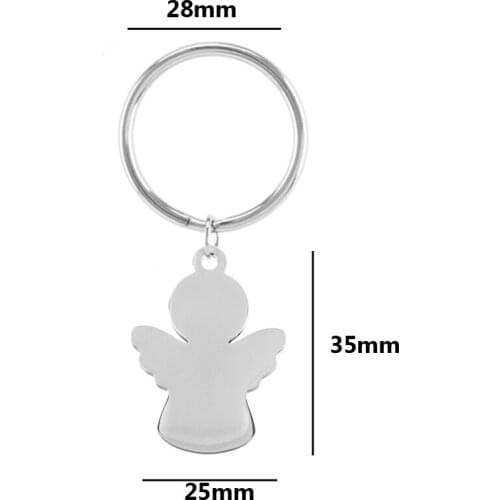 100% Stainless Steel Blank Angel Tags Charms Keychain DIY Metal ID Tags Pendant Key Rings Mirror Polished Wholesale 10pcs