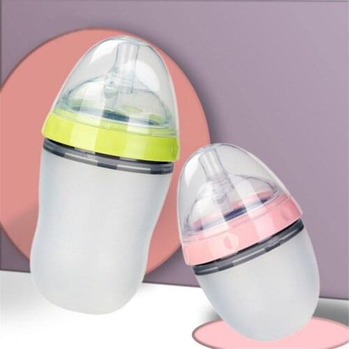 150/250ml 2 Colors Wide Mouth Silicone Baby Bottle Transparent Wide-caliber Baby Bottle Drop-proof Large-caliber For Baby Care