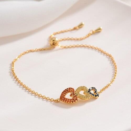 2021 New Fashion Micro Mosaic AAA+ Zircon Fancy Heart Charm Chain Bracelet For Women