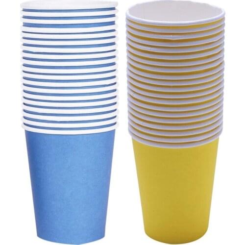 40 Pcs Paper Cups (9Oz) - Plain Solid Colours Birthday Party Tableware Catering, 20 Pcs Blue & 20 Pcs Yellow