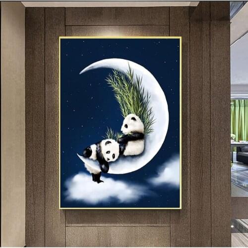 New full square 5D DIY diamond painting panda on the moon diamond embroidery cross stitch rhinestone pictures home decoration