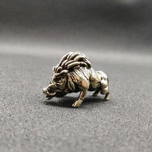 Antique Solid Brass wild boar Miniature Figurines Retro Copper Animal Tea Pet Desktop Ornament Decor Crafts Keychain Pendants