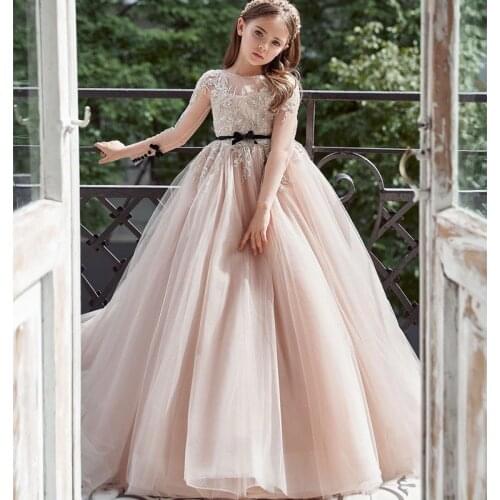 2021 Ball Flower Girl Dresses For Wedding Lace Beaded A Line Kids Pageant Gowns Long Sleeves First Communion Dress