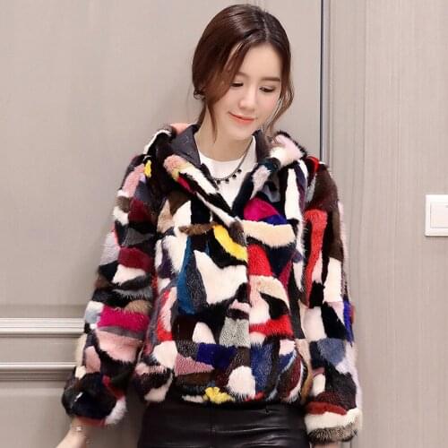 Noble Luxury Real Fur Coat High Jacket With Hooded Womens Genuine Mink Fur Waistcoat Winter Full Sleeve Colorful Women Female