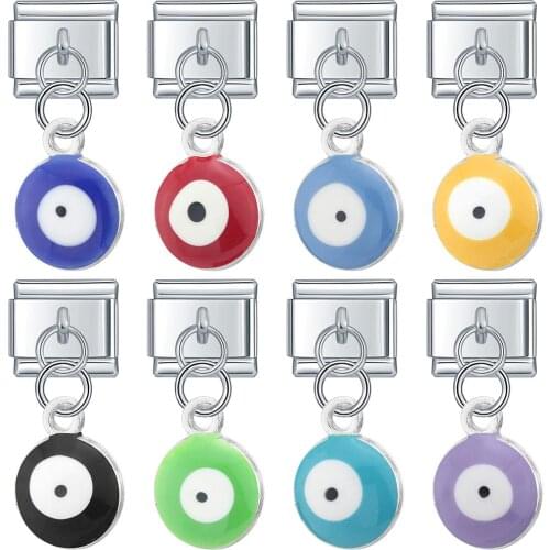 Hapiship Fashion Women Fashion Sweet Colour Glaze Eye Charm Links Fit 9mm Bracelet Stainless Steel Jewelry DIY Making DJ410