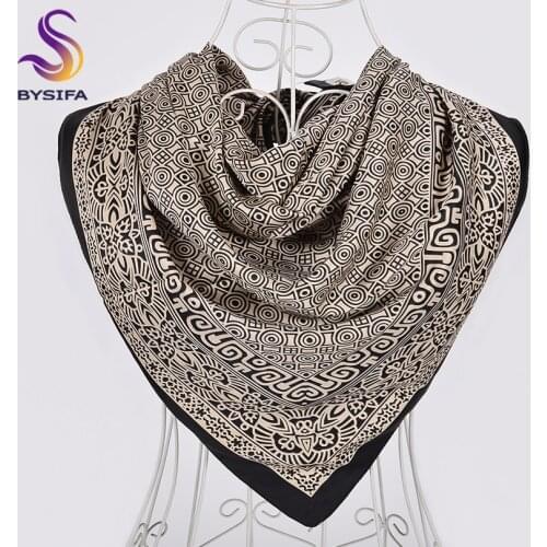 [BYSIFA] Women Scarves Hijabs Fall Winter Matt Satin Square Silk Scarf Shawl Foulard Femme New Geometric Muslim Neck Head Scarf