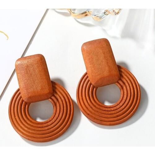 YAOLOGE Boho Wooden Earrings Natural Wood Pendant Handmade Creative Antique Vintage Dangle Earrings For Women Jewelry Bohemian