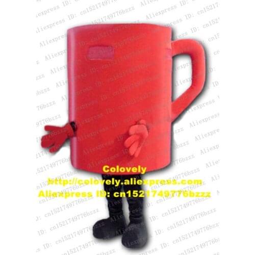 Friendly Red Teacup Cup TAZA Mug Mascot Costume Adult Size Thin Curve Handle Pink Square Face Black Short Arms No.8869 Free Sh