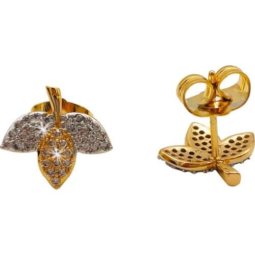 Hot sale pretty leaf shape Two-color plating AAAA CZ Fashion Jewelry Women Gift Stud Earring XPE04