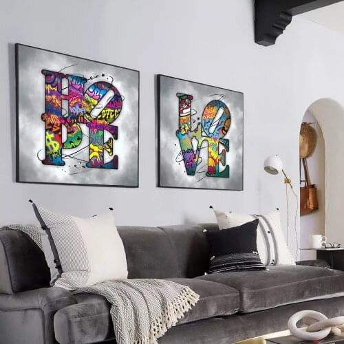 Canvas Painting Graffiti Love And Peace Boxing Shield Abstract Wall Art Picture Canvas Decor Painting Poster Home Decoration