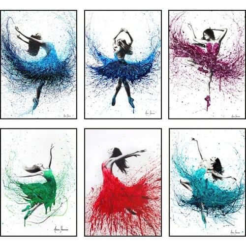 Colorful abstract dancing girl canvas painting and poster, elegant dance ballet wall art mural living room bedroom decoration