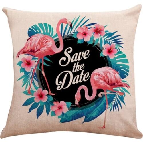 Linen Sofa Pillow Car Cushion Cover Sofa Bedroom Pillowcase 18 x 18 Inch 45 x 45 cm Tropical Rainforest Trees Flamingo Series