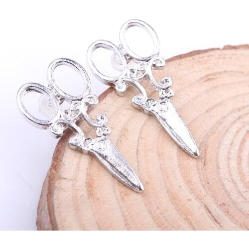 Small Simple SIlver plated scissor Stud earrings for women Fancy Jewelry