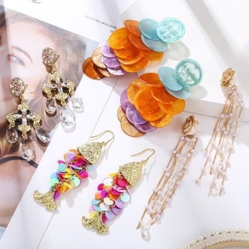 Fashion Fish Dangle Earrings Acrylic Sequin Flower Water Drop Earring for Woman Party Festival Jewelry