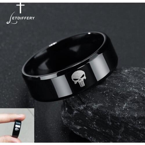 Letdiffery 8mm Black Stainless Steel Skull Men Rings Smooth Cool Women Rings Party Gifts Punk Jewelry