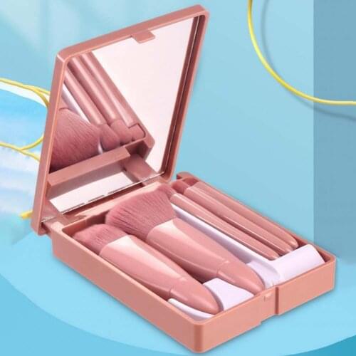 5pcs Portable Makeup Brush Set with Mirror Suitable for Travel Tool