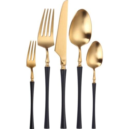 Black Gold Cutlery Dinnerware Set Golden Fork Spoon Knife Tea Spoon Matte Flatware Set Western Tableware Stainless Steel Cutlery