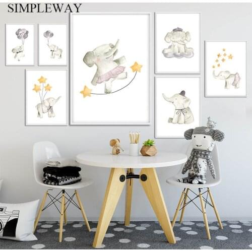 Woodland Animal Wall Poster Watercolor Elephant Balloon Canvas Art Print Children Painting Nordic Baby Room Decoration Picture