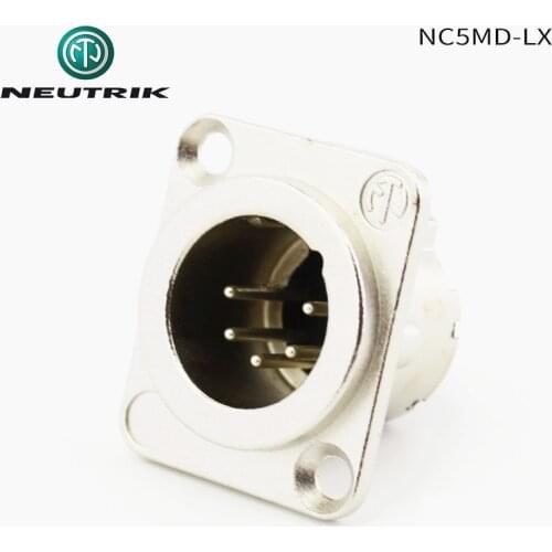 NEUTRIK NC5MD-LX 5 pole male receptacle solder cups Nickel housing silver contacts 5 Pins DMX Socket