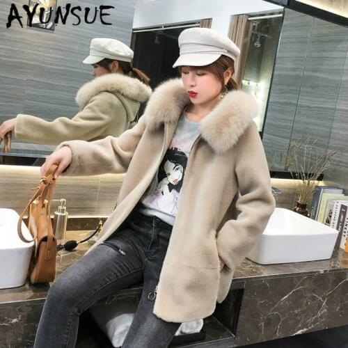 Sheep Shearing Real Fur Coat 100% Wool Jacket Women Clothes 2020 Fox Fur Collar Winter Coat Women Korean Fur Tops 19509 YY1882
