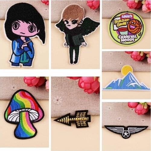 Mix Design Boy and Girl Clothes Patch Iron On Embroidery Patches Mushroom Applique Motifs Sew On Garment Stickers Cartoon badges