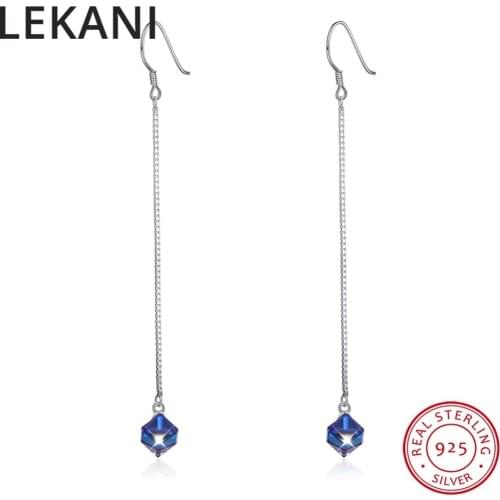 LEKANI Crystals From SWAROVSKI Long Chain Cube Beads Drop Earrings S925 Sterling Silver Piercing Women Fine Jewelry