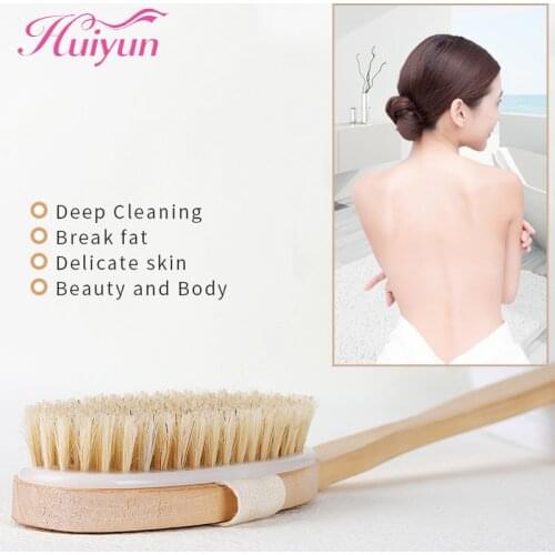 Huiyun Bathing Brush Natural Pure Boar Bristles Wet Dry Skin Body Soft SPA Brush With Handle Wooden Exfoliating Brushes