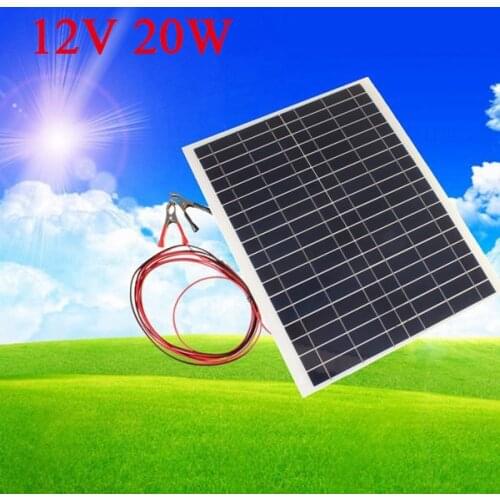 12V 20W 45CM x 35CM PolyCrystalline Solar Panel With Alligator Clip Wire