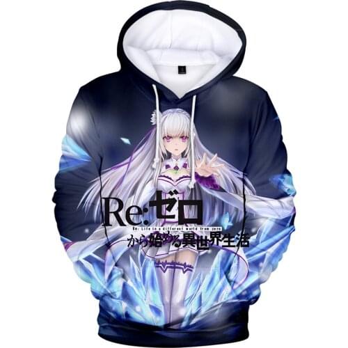 Re:Life in a different world from zero 3D Sweatshirt Re zero Hoodie Men/Women Fashion Sweatshirt Harajuku Streetwear Hoodies Men