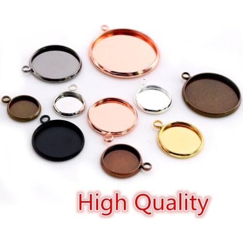 High Quality Copper Material 10-25mm Inner Size 8 Colors Plated One Loops Style Cabochon Base Cameo Setting Charms Pendant Tray