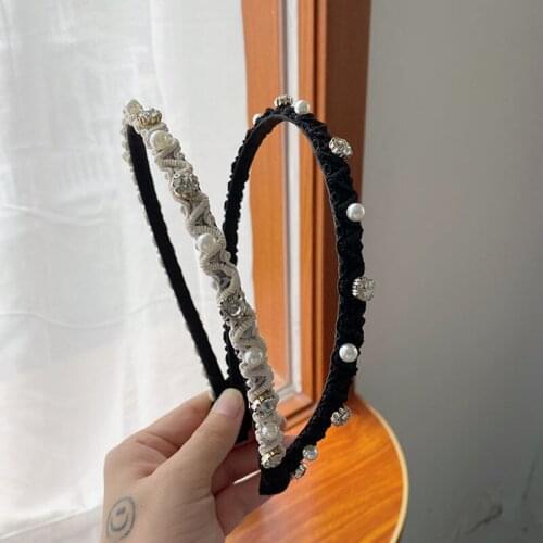 Pearl Rhinestone Thin Edge Headband Fashion Hair Accessories Womens Fabric Boutique Washing Face Hair Hoop Cute Hairbands New