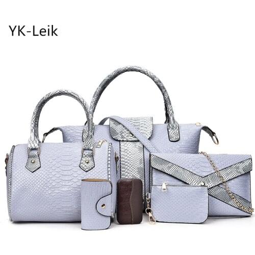 YK-Leik 6pcs/set 2017 famous brand women handbags luxury crocodile chain shoulder bag composite bags women leather handbag