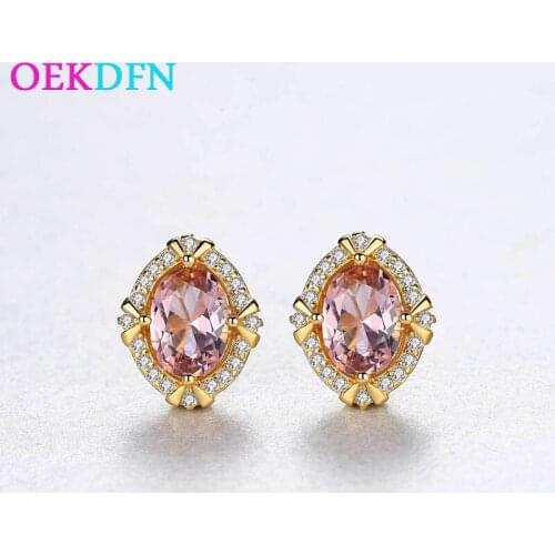 OEKDFN Romantic 100% 925 Sterling Silver Stud Earrings Pink Sapphire Gemstone Diamonds Earrings Ear Studs Fine Jewelry Wholesale