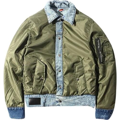 1.7 KG! 2 Side Wearable Winter MA1 Jackets Men Denim Thick Warm Coats Vintage Flight Coats Pilot Jacket Oversized Justin Bieber
