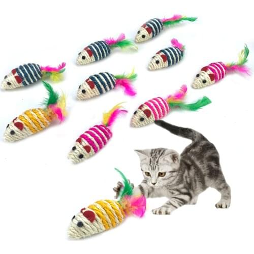 1pcs 3pcs Cat Toys Sisal Rope Mouse Pet Funny Interactive Cat Toy Mouse With Colorful Feather Cats Chew Toy Products For Pets