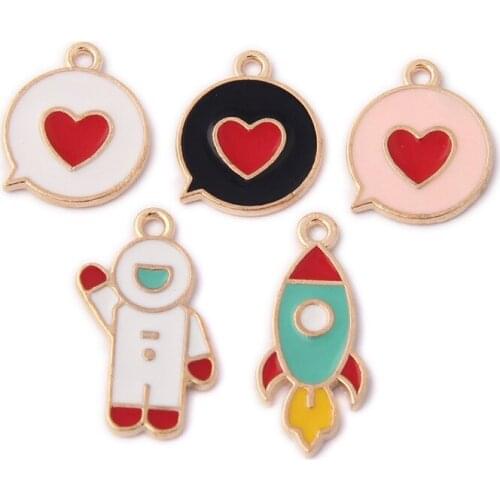 Kawaii Enamel Alloy Charms Gold Tone Plated Oil Drop Rocket astronaut DIY jewelry Earring Necklace Floating Pendant Charm 10pcs