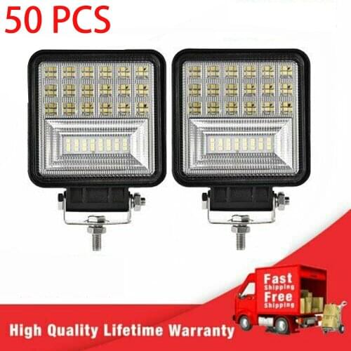 50pcs 4' 126W Square led light bar 12V 24V white thickness 4cm Spot Flood light led work light for 4x4 Fso flash light auto ATV