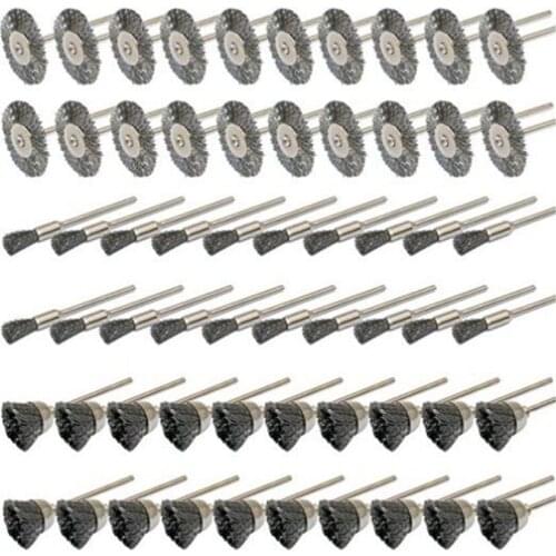 60Pcs Shank Steel Wire Wheel Brushes for Metal Rust Removal Polishing Brush Steel Rotary Brush for Mini Drill Rotary Tool