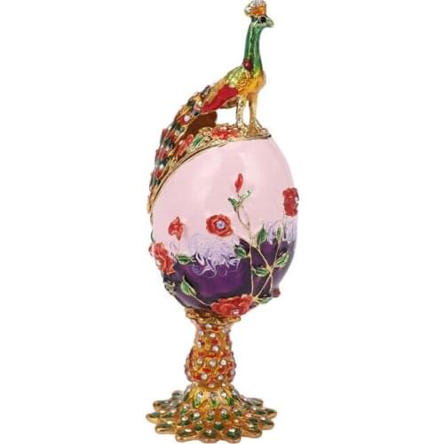 Promotion! Gifts For Women Vintage Peacock Metal Crafts Purple Faberge Russia Eggs Figurine Jewelry Trinket Box Easter Jewelry D