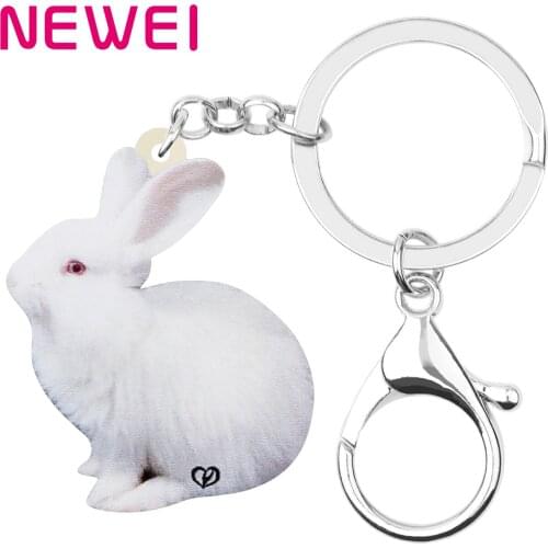 Newei Acrylic White Easter Hare Rabbit Bunny Keychains Cute Animal Keyring Jewelry For Women Teen Trendy Bag Car Accessories