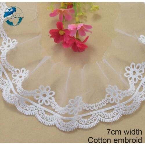 7cm white cotton embroided lace ribbon guipure trim fabric DIY wedding Accessories dolls lace african french lace applique #3544