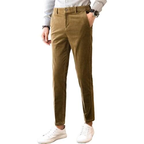 Spring and Autumn Corduroy Fabric Men Pants Business Casual Pants Men Pure Color Trousers Slim Fit Pant