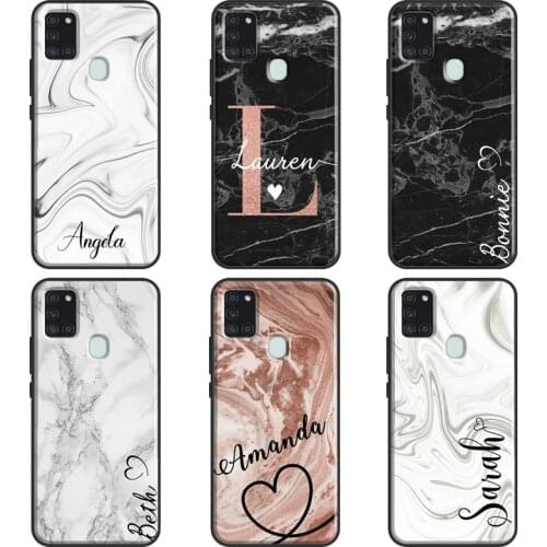 Marble Initials Custom Glitter Monogram Case For Samsung A51 A71 A11 A31 A10 A20 S A30 A40 A50 A70 A21S A20e A12 A32 A52 A72