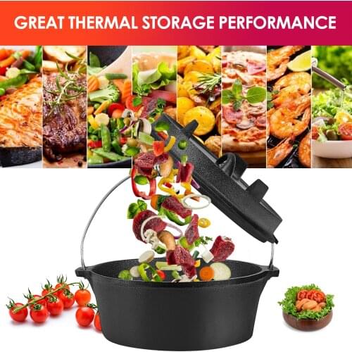 2 In 1 Cast Iron Pre Seasoned Casserole Pot with Lid Lifter Handle stand Dual Function Lid Griddle Cooking Baking Outdoor Camp