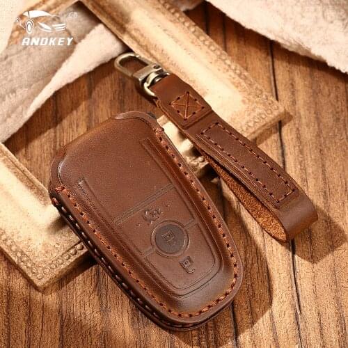 Dandkey For Ford Mustang 2018 EcoSport Smart Remote Genuine Leather Car Key Case Fobs Shell Cover Keys Bag Auto Accessories