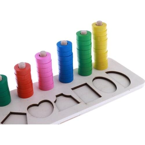 Wood Montessori Geometry Blocks Numbers Stacking Kids Intelligence Toy