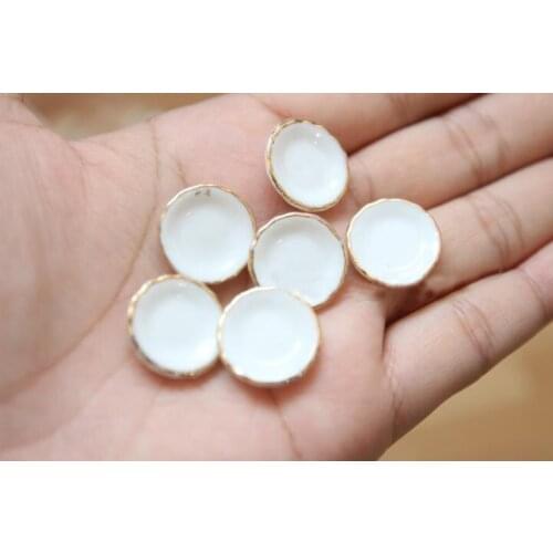 G10-X031 children baby gift Toy 1:12 Dollhouse mini Furniture Miniature rement accessories gold rim dish 6pcs/set