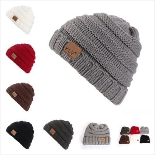 Children x27s winter beanies Beanie Knitted Warm Winter Hat Solid Hip hop Hat kids x27s Cap bobble thic Pompom knit boys Hats